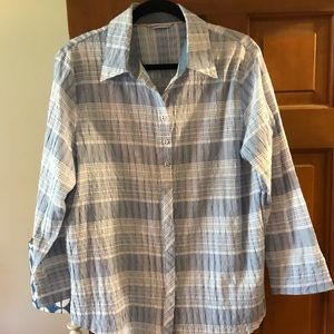 Plaid seersucker blouse light blue and white